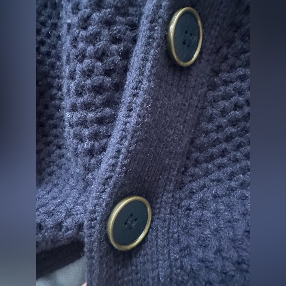 Massimo Dutti Wool-Cashmere Navy Cape – XS – Hooded Double-Breasted Poncho Style - Picture 7 of 7